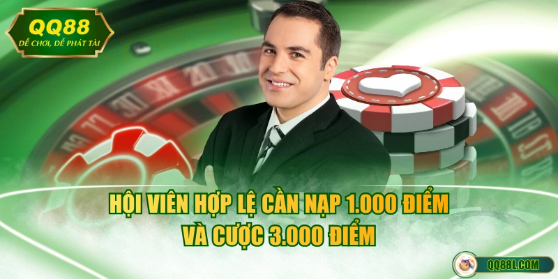 Hội viên hợp lệ cần nạp 1.000 điểm và cược 3.000 điểm 